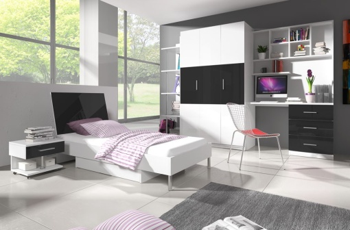 DULAP PENTRU CAMERA COPII RAJ3 KM ALB/NEGRU DESIGN MODERN 3D