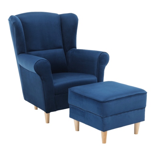 FOTOLIU ASTRID, CU TABURET, ALBASTRU, DIN TEXTIL SI LEMN, STIL CLASIC, TK