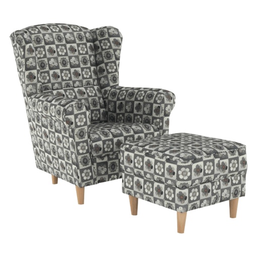 FOTOLIU ASTRID, CU TABURET, MODEL PATCHWORK N1, DIN TEXTIL SI LEMN FAG, STIL CLASIC, TK