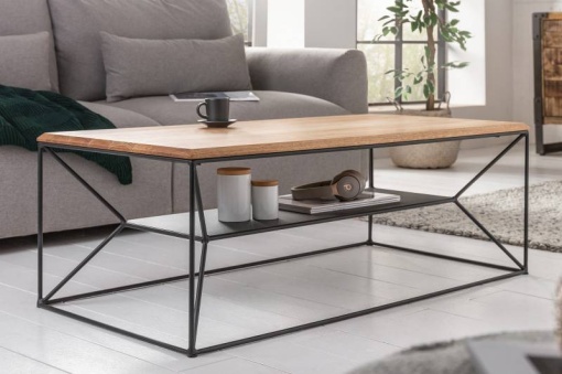 MASUTA DE CAFEA DIN METAL SI LEMN MASIV, ARCHITECTURE 110CM, COD 41577, STIL INDUSTRIAL