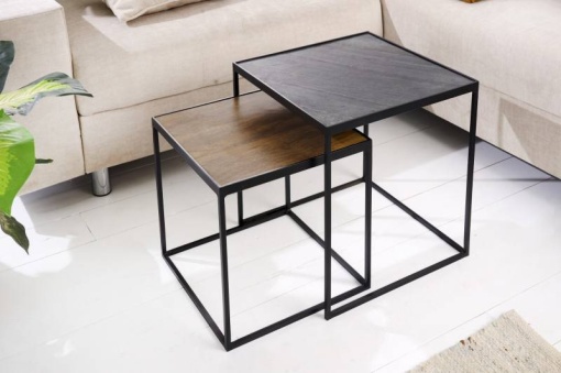 SET 2 MASUTE DE CAFEA, FOC SI PAMANT, DIN LEMN DE MANGO/METAL, COD 42184, STIL INDUSTRIAL