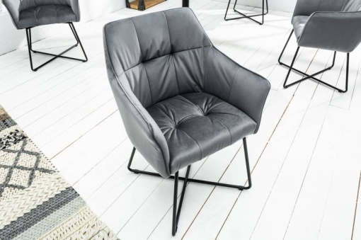 SET 2 SCAUNE, LOFT, TAPITAT IN CATIFEA GRI/ARGINTIU, COD 42472, STIL INDUSTRIAL