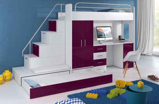 SISTEM MODULAR PENTRU CAMERA COPII ALB/MOV RAJ5 KM DESIGN MODERN