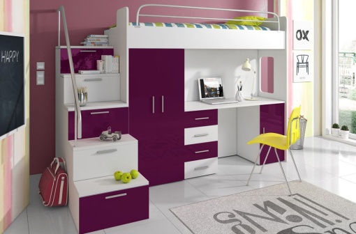 SISTEM MODULAR PENTRU CAMERA COPII ALB/VIOLET RAJ4 KM DESIGN MODERN