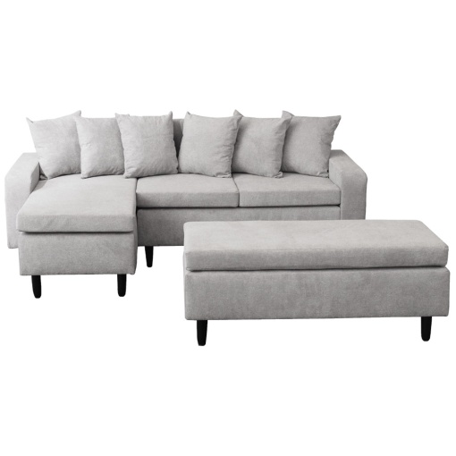 CANAPEA CU TABURET KELLY, MODEL STANGA, GRI DESCHIS, DIN TEXTIL ALFA, (lxAxh): 196x128x80 cm, STIL MODERN, TK