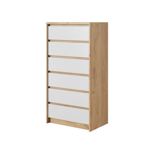 COMODA DORMITOR XELO ALB MAT/STEJAR - DESIGN MODERN