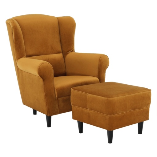 FOTOLIU ASTRID, CU TABURET, MUSTAR, DIN TEXTIL SI LEMN, STIL CLASIC, TK
