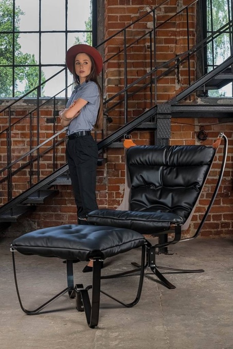 FOTOLIU CU TABURET, ARNI HIGH, NEGRU/MARO, TAPITERIE DIN PANZA SI PIELE ECOLOGICA, STIL MODERN B2