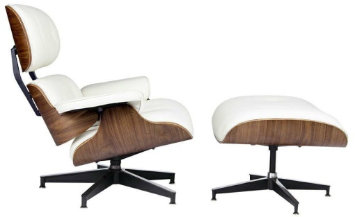 FOTOLIU EXCLUSIVIST CU TABURET, LOUNGE HM PREMIUM SZEROKI, ALB/NUC, PIELE NATURALA SI LEMN DE NUC, STIL MODERN, B2