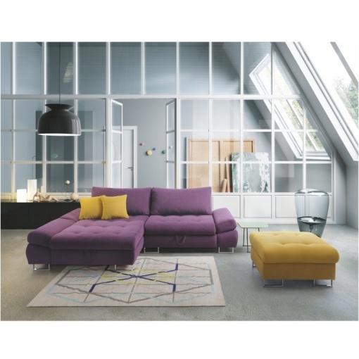 SET CANAPEA GRES, MODEL STANGA, VIOLET/MUSTAR, DIN TESATURA/TEXTIL, EXTENSIBILA, SPATIU DEPOZITARE, STIL MODERN, TK