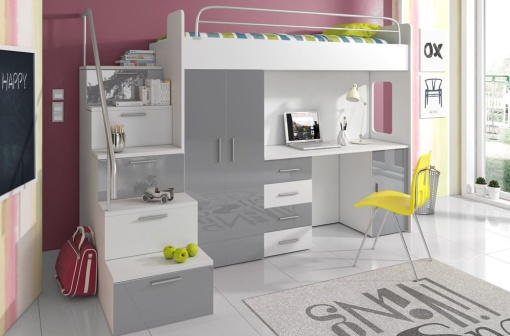 SISTEM MODULAR PENTRU CAMERA COPII ALB/GRI RAJ4 KM DESIGN MODERN
