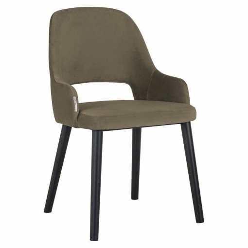 SCAUN DINING ANTONY, VERDE KHAKI/NEGRU, TAPITERIE DIN CATIFEA SI PICIOARE DIN METAL, STIL MODERN B2