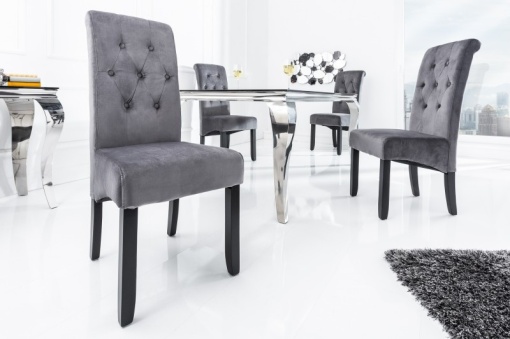 SET 2 SCAUNE, VALENTINO, TAPITAT IN CATIFEA GRI/NEGRU, COD 38979, DESIGN CLASIC