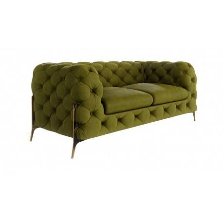 CANAPEA 2 LOCURI, CHELSEA BIS, VERDE DESCHIS, DIN CATIFEA SI PICIOARE DIN METAL