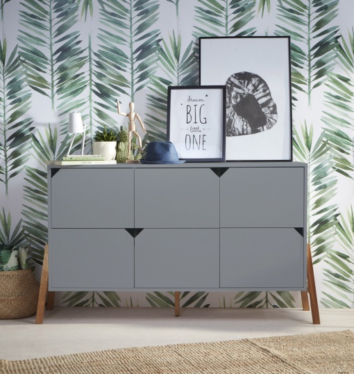 COMODA CU 6 SERTARE PENTRU CAMERA BEBELUSI LOTTA GRI DESIGN SCANDINAV BA