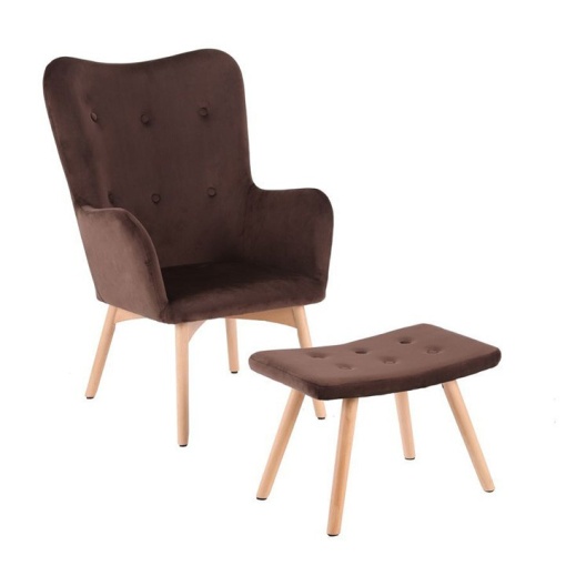 FOTOLIU CU TABURET LAGER NEW, CAFEA-CIOCOLATIU/FAG, DIN TEXTIL VELVET SI LEMN, STIL MODERN, TK