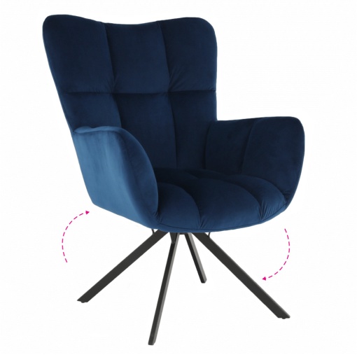 SCAUN DE DESIGN KOMODO, ALBASTRU/NEGRU, DIN TESATURA VELVET SI METAL, STIL MODERN, TK