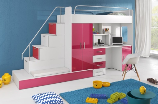 SISTEM MODULAR PENTRU CAMERA COPII ALB/ROZ RAJ5 KM DESIGN MODERN