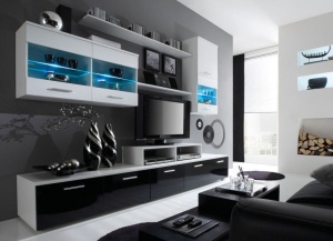 ANSAMBLU CU LEDURI TV BETA KM ALB/NEGRU DESIGN MODERN - Img 1
