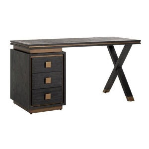 BIROU HUNTER, 150 CM, NEGRU/AURIU ANTICHIZAT, DIN FURNIR DE STEJAR SI METAL, RICHMOND INTERIORS