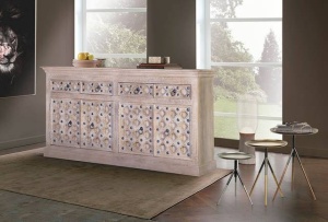 BUFET 190CM, ALB ANTICHIZAT, DIN LEMN MASIV DE MANGO, GINER Y COLOMER