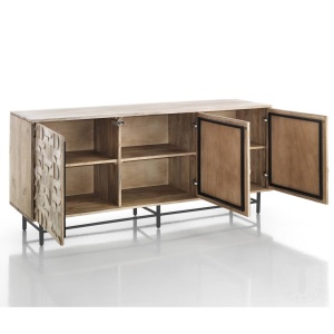 BUFET 3 USI 170CM, AMON, COD 3860, STIL MODERN, REALIZATA DIN LEMN MASIV DE MANGO SI SUPORT DE METAL - Img 3