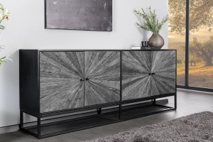 BUFET LIVING 180CM, BARRACUDA, GRI/NEGRU, DIN LEMN MASIV DE MANGO, LEMN DE TEC RECICLAT SI METAL