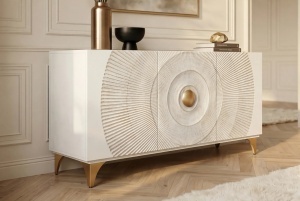 BUFET LIVING GOLDEN SUNSET 140CM, REALIZAT DIN LEMN DE MANGO, DE CULOARE ALB/AURIU, MODEL 3D, ARTIM GROUP