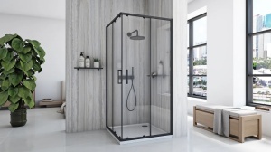CABINA DE DUS REA CITY, CULISANTA, 90x90 CM, NEGRU, DIN STICLA, FARA CADITA, CALITATE SUPERIOARA - Img 4
