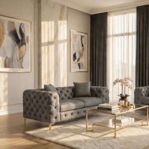 CANAPEA DEOSEBITA 2 LOCURI, ARTIM MEBLE, MATERIAL TEXTIL( CATIFEA) SI SUPORT METALIC, CULOARE GRI/AURIU, STIL MODERN - Img 2