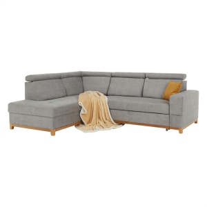CANAPEA DRENA, MODEL STANGA, GRI DESCHIS, DIN TEXTIL SI LEMN, EXTENSIBIL, SPATIU DEPOZITARE, STIL MODERN, TK - Img 5