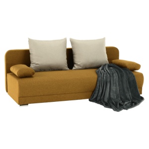 CANAPEA EXTENSIBILA ZACA, MUSTAR/BEJ, DIN TEXTIL MALMO, CU SPATIU DEPOZITARE, STIL MODERN, TK