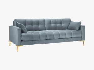 CANAPEA MAMAIA, 3 LOCURI, 177 CM, ALBASTRU DESCHIS 06/AURIU, TAPITERIE DIN CATIFEA, DESIGN DEOSEBIT