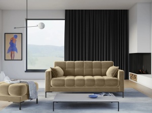 CANAPEA MAMAIA, 3 LOCURI, 177 CM, BEJ 28/NEGRU, TAPITERIE DIN CATIFEA, DESIGN DEOSEBIT