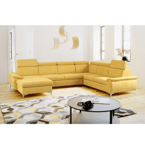 CANAPEA MARELIA, MODEL STANGA, GALBEN MUSTAR, DIN TEXTIL, EXTENSIBIL, SPATIU DEPOZITARE, STIL MODERN, TK - Img 1