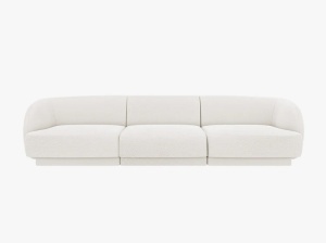 CANAPEA MILEY, CU 3 LOCURI, ALB, CU TAPITERIE DIN TEXTIL BOUCLE BALOO, MICADONI - Img 2