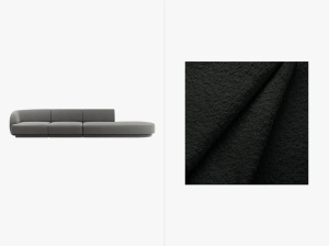 CANAPEA MILEY, CU 4 LOCURI, PE DREAPTA, NEAGRA, CU TAPITERIE DIN TEXTIL BOUCLE BALOO, MICADONI