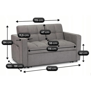 CANAPEA RABATABILA, ARTIM MEBLE, REALIZAT DIN MATERIAL TEXTIL GRI INCHIS SI METAL, STIL MODERN - Img 15