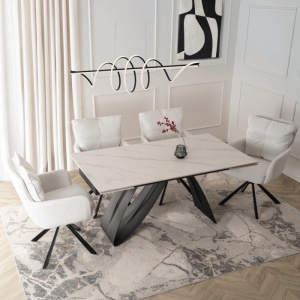 CEL MAI MIC PRET!!!MASA EXTENSIBILA 160-220CM, ARTIM MEBLE, REALIZATA DIN METAL SI CERAMICA, CULOARE MARMURA ALBA/NEGRU, STIL MODERN - Img 2