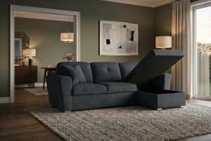 COLTAR CU SPATIU DE DEPOZITARE, APARTMENT 245CM, 3 LOCURI, REALIZAT DIN MATERIAL TEXTIL, DE CULOARE GRI, ARTIM GROUP