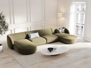 COLTAR IN FORMA DE U, MILEY, 5 LOCURI, 330 CM, VERDE 77, TAPITERIE DIN CATIFEA, DESIGN DEOSEBIT
