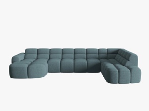 COLTAR LISA, DREAPTA, 7 LOCURI, 387 CM, ALBASTRU DESCHIS 76, TAPITERIE DIN STOFA, DESIGN DEOSEBIT - Img 2