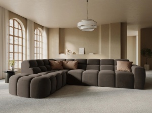 COLTAR LISA, STANGA, 5 LOCURI, 293 CM, MARO DESCHIS, TAPITERIE DIN CATIFEA, DESIGN DEOSEBIT