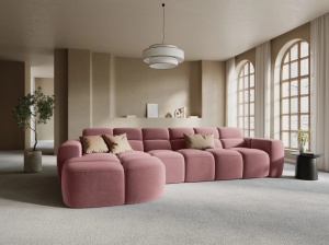 COLTAR LISA, STANGA, 5 LOCURI, 310 CM, ROZ, TAPITERIE DIN CATIFEA, DESIGN DEOSEBIT