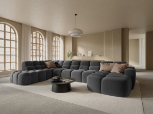 COLTAR LISA, STANGA, 7 LOCURI, 387 CM, GRI INCHIS, TAPITERIE DIN CATIFEA, DESIGN DEOSEBIT