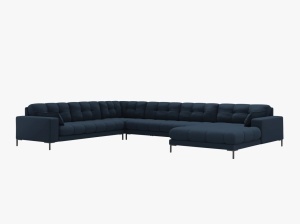 COLTAR MAMAIA, CU 7 LOCURI, PE STANGA, ALBASTRU, CU TAPITERIE DIN TEXTIL STRUCTURAT NEVE, MICADONI
