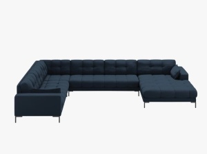 COLTAR MAMAIA, CU 7 LOCURI, PE STANGA, ALBASTRU, CU TAPITERIE DIN TEXTIL STRUCTURAT NEVE, MICADONI - Img 2