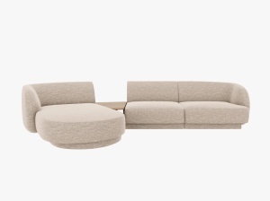COLTAR MILEY, CU 3 LOCURI, PE STANGA, BEJ, CU TAPITERIE DIN TEXTIL CHENILLE STANGA, MICADONI