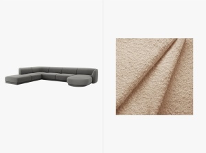 COLTAR MILEY, CU 6 LOCURI, PE STANGA, BEJ, CU TAPITERIE DIN TEXTIL BUCLE BALOO, MICADONI