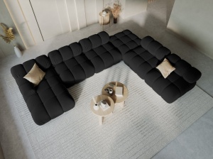 COLTAR MODULAR BELLIS, DREAPTA, 6 LOCURI, 379 CM, NEGRU 100, TAPITERIE DIN CATIFEA, DESIGN DEOSEBIT